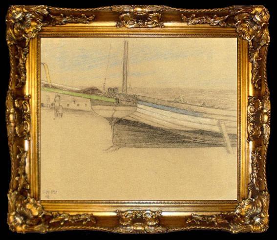 framed  Joseph E.Southall Beached Fishing Boat Scouthwold, ta009-2